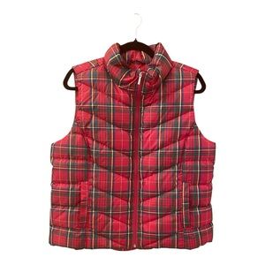 Lands' End Red Plaid Quilted Puffer Vest